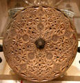 Carved whalebone cover of Bute mazer at National Museum of Scotland. Edinburgh, Scotland.