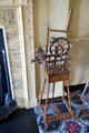 Flax spinning wheel by I. Jameson of York in bedchamber at Georgian House museum. Edinburgh, Scotland.