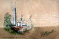 Empire Exhibition tower graphic in Heritage Centre in Bellahouston Park. Glasgow, Scotland
