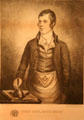 Robert Burns in Masonic apron with maul graphic at Robert Burns Birthplace Museum. Alloway, Scotland.