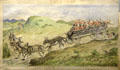 91st Regiment soldiers in wagon during Anglo-Zulu war painting by G. Robley at Stirling Castle Regimental Museum. Stirling, Scotland.