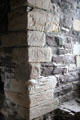 Kitchen stones with grooves made by servants sharpening knives at Doune Castle. Doune, Scotland.