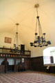 Lord's Hall with iron chandeliers at Doune Castle. Doune, Scotland.