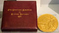 Pan-American Gold Pease Medal by Tiffany & Co. given to Carnegie for his donation to build organization's headquarters in Washington, DC at Andrew Carnegie Birthplace Museum. Dunfermline, Scotland.