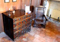 Chest of drawers & great chair in Lairds room at Culross Palace. Culross, Scotland