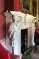 Carvings on marble chimneypiece by Michael Rysbrack in Red Drawing Room at Hopetoun House. Queensferry, Scotland.