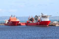 Cable laying ships at Leith harbor. Edinburgh, Scotland.