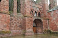Entrance arch in ruins Arbroath Abbey run as a museum by Historic Scotland. Arbroath, Scotland.