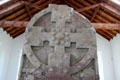 Pictish cross-slab detail embossed like studded metal crosses of the era at Meigle Sculptured Stone Museum. Meigle, Scotland.