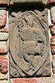 Mercury carved plaque in garden wall at Edzell Castle. Scotland.