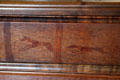 Detail of stag & hunting dog on chest of drawers by Robert Lorimer made by Whyttock & Reid at Kellie Castle. Pittenweem, Scotland.