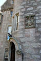 Facade stone carvings at Drum Castle. Drumoak, Scotland.