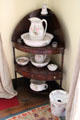 Washstand with pitchers & basins in Worked Room at Castle Fraser. Aberdeenshire, Scotland.