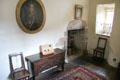 Chapel with portrait of exiled Old Pretender, son of James II & father of Bonnie Prince Charlie over engraved chest at Castle Fraser. Aberdeenshire, Scotland.