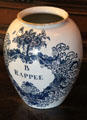 Blue ceramic tobacco jar in dining room at Fyvie Castle. Turriff, Scotland.