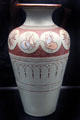 Salopian vase incised with butterflies on light gray & red�background by Benthall Pottery at Jackfield Tile Museum. Ironbridge, England.