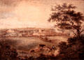 View of Etruria including Bank House built for Thomas Bentley watercolor at World of Wedgwood. Barlaston, Stoke, England.