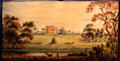 View of Etruria Hall home of Josiah Wedgewood painted on biscuit earthenware plaque attrib. James Bakewell at World of Wedgwood. Barlaston, Stoke, England.