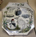 Earthenware plate transfer-printed with scenes of Congo Relief Expedition made in Staffordshire at British Museum. London, United Kingdom.