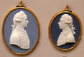 Pacific explorer James Cook & botanist Joseph Banks portrait medallions of Wedgwood blue jasper by J. Flaxman at British Museum. London, United Kingdom.