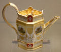 Porcelain octagonal coffee-pot; with raised rim & gold finish by Berlin Porcelain Factory at British Museum. London, United Kingdom.