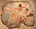 Reconstructed painting of Nebamun hunting birds with wife Hathepsut in marshes of Nile from his tomb, Thebes at British Museum. London, United Kingdom.