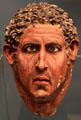Painted lime plaster mask of man shaped over his skull from Hu at British Museum. London, United Kingdom.