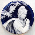Roman cameo glass disc of head of young man prob. made in Rome at British Museum. London, United Kingdom.