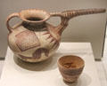 Spouted pottery jar painted with square with dots & bull excavated from Tepe Sialk in central Iran at British Museum. London, United Kingdom.