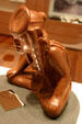 Clay seated male figure from Cahokia Spiro Mound near St. Louis at Old State House Museum. Little Rock, AR.