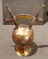 Chimu silver double spout olla from North Coast Peru at Tucson Museum of Art. Tucson, AZ.