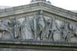 Detail of neoclassical figures in pediment of Stanley Mosk Library & Court building. Sacramento, CA.