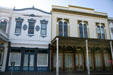 Colorful Victorian facades on L St. in Old Sacramento. Sacramento, CA.