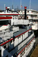 Paddle wheel boats docked on Sacramento River in Old Sacramento. Sacramento, CA.