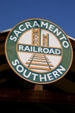 Sacramento Southern Railroad sign on depot in Old Sacramento. Sacramento, CA.