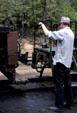 Coupling cars at Yosemite Mountain-Sugar Pine Railroad. Fish Camp, CA.