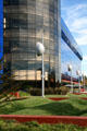 Pacific Design Center rippling lawn & semi-golf ball light standards. Hollywood, CA.