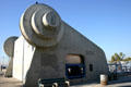 Muscle Beach exercise area building incorporates giant barbell weights. Venice, CA.