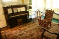 Parlor of Nixon Birthplace with piano where Nixon learned music. Yorba Linda, CA.