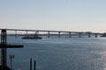Coronado Bridge curves onto Coronado Island. San Diego, CA.