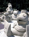 Sand sculptures of comical Hippos in bikinis. San Diego, CA.