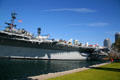 Midway aircraft carrier with deck full of vintage aircraft. San Diego, CA.
