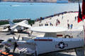 A-7 Corsair II bomber & E-2 Hawkeye radar platform on deck of Midway aircraft carrier. San Diego, CA.