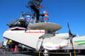 Grumman E-2 Hawkeye prop airborne radar platform at Midway aircraft carrier museum. San Diego, CA.