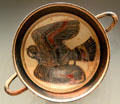 Greek terracotta black-figure wine cup with Eagle Battling Snake from Lakonia at Getty Museum Villa. Malibu, CA.