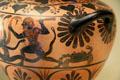 Etruscan terracotta black-figure water jar with Herakles & Hydra from Central Italy at Getty Museum Villa. Malibu, CA.