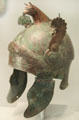 Greek bronze ceremonial helmet with griffon crown from South Italy at Getty Museum Villa. Malibu, CA.