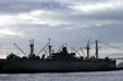 Armed historical National Memorial Liberty Ship Jeremiah O'Brien at Fishermans Wharf. San Francisco, CA.