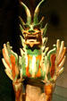 China: Tang dynasty glazed earthenware winged guardian monster in Asian Art Museum. San Francisco, CA.
