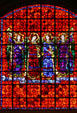 Horn playing angels in stained glass at Mission Dolores. San Francisco, CA.